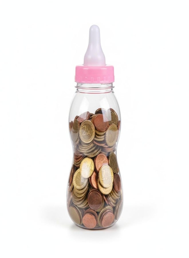 SUPVOX Funny Baby Bottle Piggy Bank: Transparent PVC Piggy Bank - Pink Funny Coin Bank for Desktop Ornament Birthday Kids - Image 1